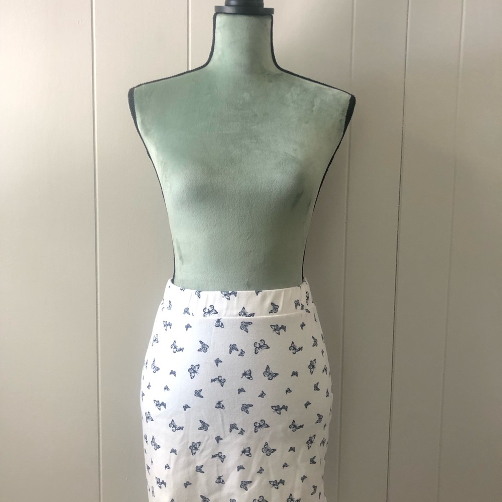 SO White Pencil Skirt with Black Butterfly Design